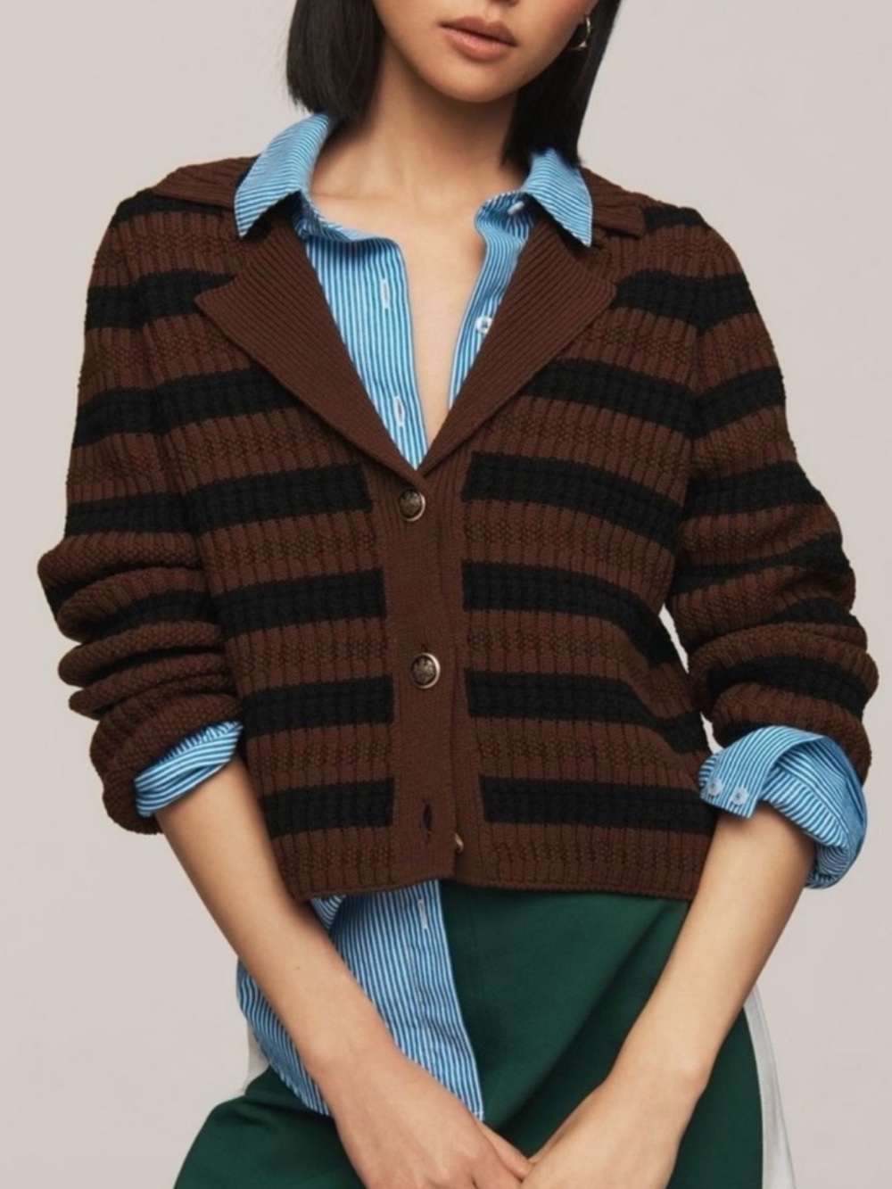 Maeve Brown & Black Striped Button-Front Cardigan
